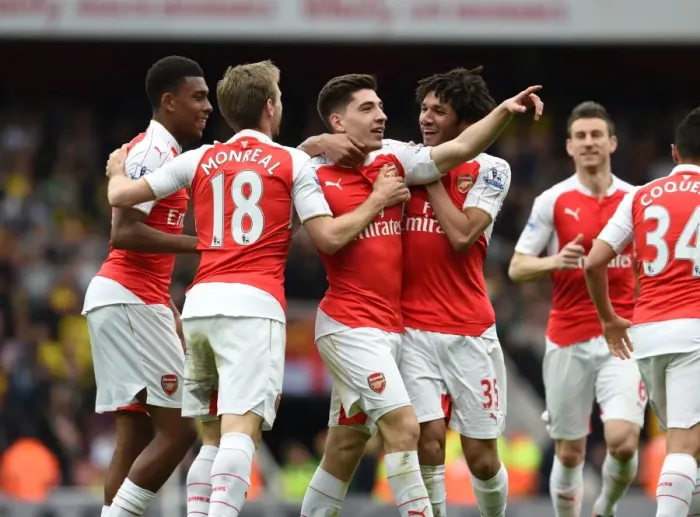 Framed Print : Arsenal's Triumph: Hector Bellerin's Game-Winning Goal vs. Watford (2015-16)