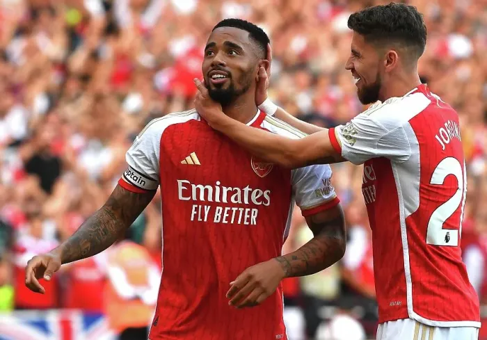 Framed Print : Arsenal's Triumph: Jesus Scores Hat-trick in Epic Arsenal vs. Manchester United Clash (2023-24)