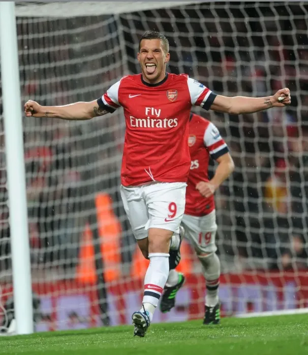 Framed Print : Arsenal's Triumph: Podolski's Brace in Arsenal's 4-1 Victory over Wigan Athletic (Barclays Premier League, Emirates Stadium, 14 / 5 / 13)