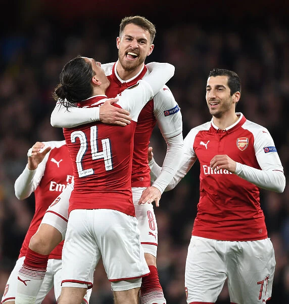 Arsenal's Triumph: Ramsey, Mkhitaryan, Bellerin Celebrate First Goal vs. CSKA Moscow in Europa League Quarterfinals