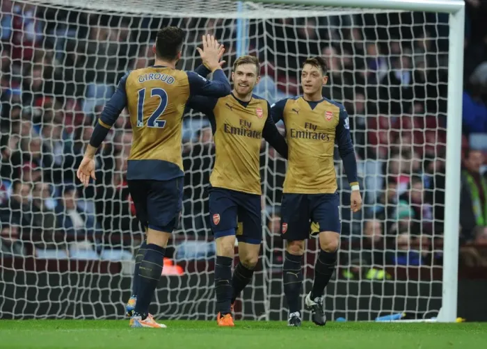 Framed Print : Arsenal's Triumph: Ramsey, Ozil, and Giroud's Goal Celebrations vs. Aston Villa (December 2015) Framed Print : Arsenal's Triumph: Ramsey, Ozil, and Giroud's Goal Celebrations vs. Aston Villa (December 2015)