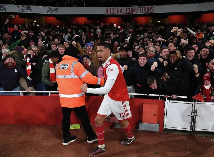 Framed Print : Arsenal's Triumph: Saliba's Goal Seals Manchester United Victory at Emirates