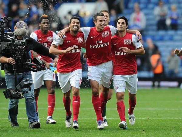 Arsenal's Triumph: Santos, Van Persie, Arteta Celebrate at Stamford Bridge (2011-12) - Arsenal's Star Players Rejoice in Victory over Chelsea