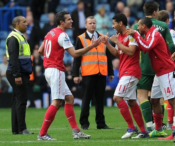 Arsenal's Triumph: Van Persie, Santos, and Walcott Celebrate in Chelsea vs Arsenal, Premier League 2011-12
