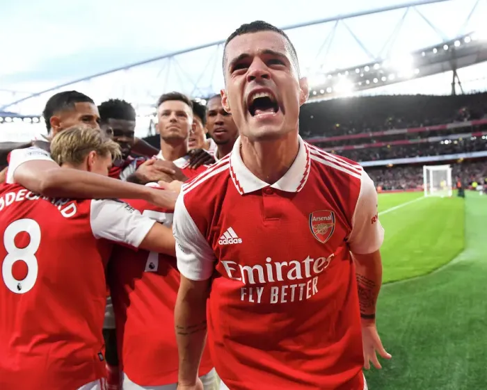 Framed Print : Arsenal's Triumph: Xhaka Scores Third Goal in Epic Arsenal vs. Liverpool Clash (2022-23)