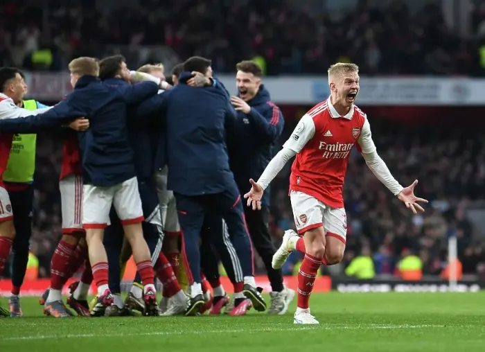Framed Print : Arsenal's Triumph: Zinchenko and Nelson's Hat-Trick Celebration (2022-23) Framed Print : Arsenal's Triumph: Zinchenko and Nelson's Hat-Trick Celebration (2022-23)