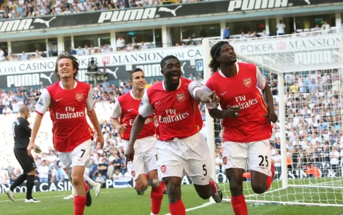Framed Print : Arsenal's Triumphant Moment: Adebayor's Stunner Seals 1-3 Victory Over Tottenham (15 / 9 / 07)