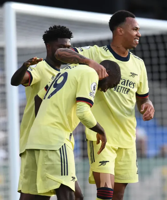 Framed Print : Arsenal's Triumphant Trio: Pepe, Partey, Magalhaes Celebrate First Goal vs Crystal Palace (2020-21) Framed Print : Arsenal's Triumphant Trio: Pepe, Partey, Magalhaes Celebrate First Goal vs Crystal Palace (2020-21)