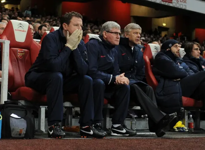 Framed Print : Arsenal's Triumvirate: Wenger, Rice, and Lewin on the Touchline (2011-2012)