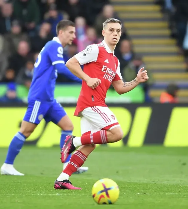 Framed Print : Arsenal's Trossard Goes Head-to-Head with Leicester City in Premier League Clash Framed Print : Arsenal's Trossard Goes Head-to-Head with Leicester City in Premier League Clash