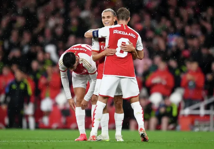 Framed Print : Arsenal's Trossard Scores Brace: Arsenal 2-0 PSV Eindhoven, UEFA Champions League 2023 / 24 Framed Print : Arsenal's Trossard Scores Brace: Arsenal 2-0 PSV Eindhoven, UEFA Champions League 2023 / 24