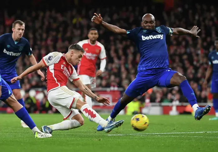 Framed Print : Arsenal's Trossard Scores Under Pressure Against West Ham in 2023-24 Premier League Framed Print : Arsenal's Trossard Scores Under Pressure Against West Ham in 2023-24 Premier League