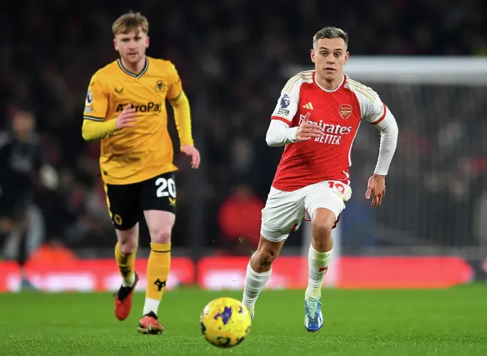 Framed Print : Arsenal's Trossard Sprints Past Wolves in 2023-24 Premier League Clash