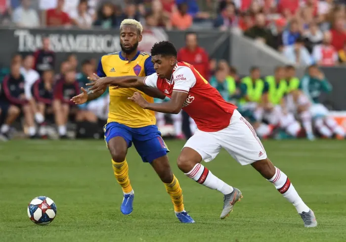 Framed Print : Arsenal's Tyreece John-Jules Goes Head-to-Head with Colorado Rapids Kellyn Acosta in Pre-Season Clash Framed Print : Arsenal's Tyreece John-Jules Goes Head-to-Head with Colorado Rapids Kellyn Acosta in Pre-Season Clash
