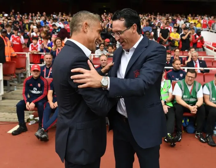 Framed Print : Arsenal's Unai Emery and Olympique Lyonnais Silvinho: A Pre-Match Encounter at the Emirates Cup 2019 Framed Print : Arsenal's Unai Emery and Olympique Lyonnais Silvinho: A Pre-Match Encounter at the Emirates Cup 2019