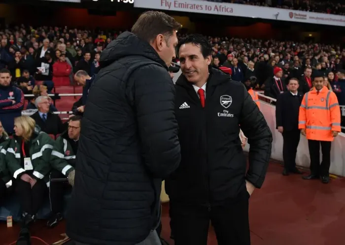 Framed Print : Arsenal's Unai Emery and Southampton's Ralph Hasenhuttl Exchange Greetings Before Premier League Clash at Emirates Stadium Framed Print : Arsenal's Unai Emery and Southampton's Ralph Hasenhuttl Exchange Greetings Before Premier League Clash at Emirates Stadium