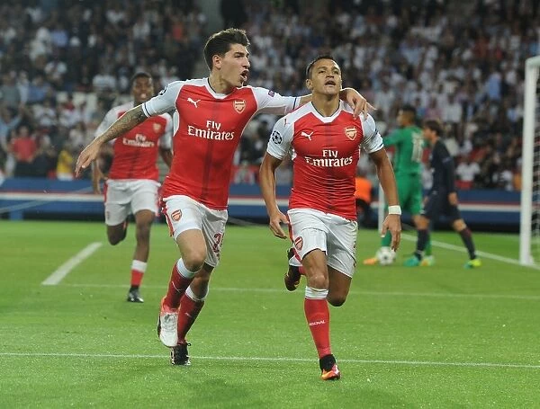 Arsenal's Unforgettable Goal Celebration: Alexis Sanchez and Hector Bellerin's Thrilling Moment vs Paris Saint-Germain in the 2016-17 UEFA Champions League