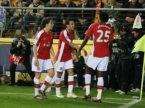 Arsenal's Unforgettable Goal Celebration: Adebayor, Fabregas, and Nasri in the UEFA Champions League Quarterfinal vs. Villarreal (2009)