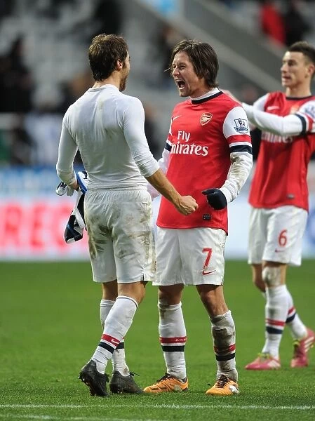 Arsenal's Unforgettable Victory: Rosicky and Flamini's Jubilant Celebration (2013-14, Newcastle United)