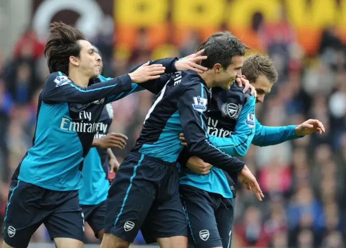 Framed Print : Arsenal's Unforgettable Victory: Van Persie, Benayoun, Rosicky, and Ramsey's Goal Celebration (2011-12) - The Unstoppable Quartet Framed Print : Arsenal's Unforgettable Victory: Van Persie, Benayoun, Rosicky, and Ramsey's Goal Celebration (2011-12) - The Unstoppable Quartet
