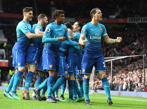 Arsenal's Unstoppable Celebration: Xhaka, Iwobi, Chambers, and Mavropanos Rejoice Over Mkhitaryan's Goal Against Manchester United (2017-18)