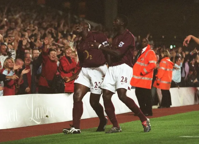 Framed Print : Arsenal's Unstoppable Duo: Campbell and Toure Celebrate First Goal vs. Everton (2-0), FA Premier League, Highbury, 2005