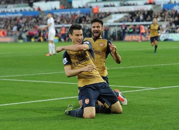 Arsenal's Unstoppable Duo: Koscielny and Giroud's Victory Dance over Swansea City (2015-16)