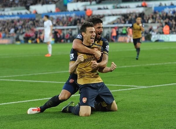 Arsenal's Unstoppable Duo: Koscielny and Giroud's Goal Celebration (Swansea City, 2015-16)