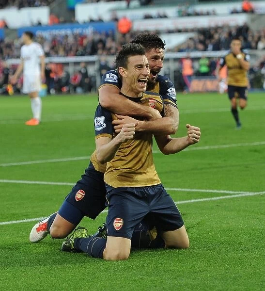 Arsenal's Unstoppable Duo: Koscielny and Giroud's Glorious Goal Celebration at Swansea (2015-16)