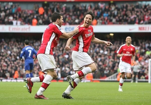 Arsenal's Unstoppable Duo: Nasri and Fabregas's Goal Celebration vs. Manchester United (2008)