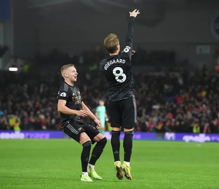 Framed Print : Arsenal's Unstoppable Duo: Odegaard and Zinchenko's Celebration of Second Goal Against Brighton (2022-23) Framed Print : Arsenal's Unstoppable Duo: Odegaard and Zinchenko's Celebration of Second Goal Against Brighton (2022-23)
