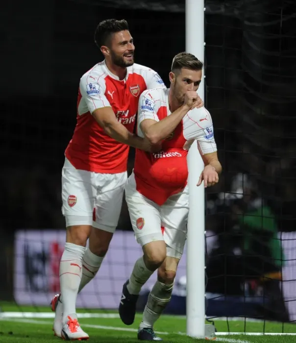 Framed Print : Arsenal's Unstoppable Duo: Ramsey and Giroud's Goal Celebrations vs. Watford (2015 / 16) Framed Print : Arsenal's Unstoppable Duo: Ramsey and Giroud's Goal Celebrations vs. Watford (2015 / 16)