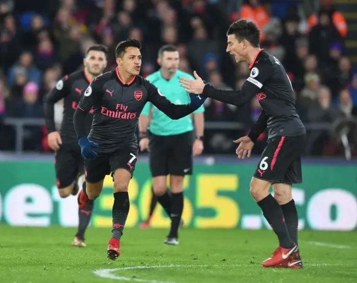 Framed Print : Arsenal's Unstoppable Duo: Sanchez and Koscielny Celebrate Goal Against Crystal Palace (2017-18) Framed Print : Arsenal's Unstoppable Duo: Sanchez and Koscielny Celebrate Goal Against Crystal Palace (2017-18)
