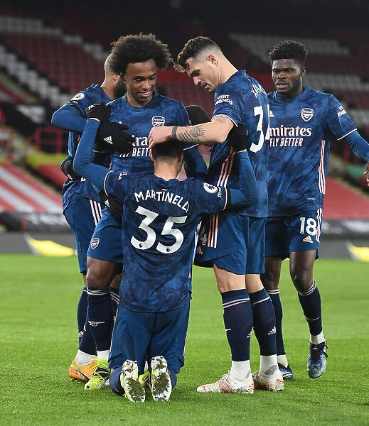 Arsenal's Unstoppable Trio: Martinelli, Willian, and Xhaka Celebrate Victory over Sheffield United (April 2021)