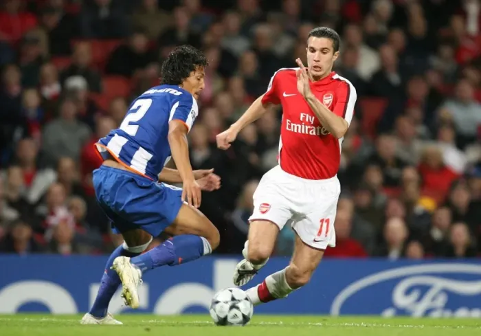 Framed Print : Arsenal's Van Persie Scores Twice in 4-0 Win Over Porto's Bruno Alves in Champions League