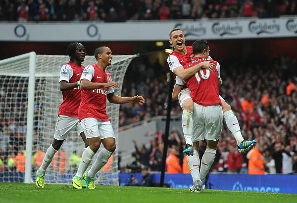 Arsenal's Vermaelen, Van Persie, Gervinho, and Walcott Celebrate Goals Against West Bromwich Albion (2011-12)