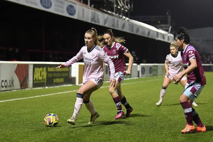 Framed Print : Arsenal's Victoria Pelova Faces Off Against West Ham United in Barclays Women's Super League