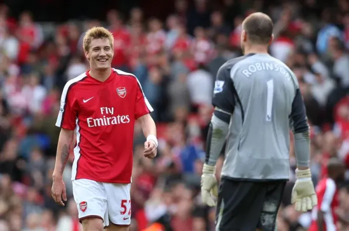 Framed Print : Arsenal's Victory: Bendtner Celebrates with Robinson after a 6-2 Thrashing of Blackburn Framed Print : Arsenal's Victory: Bendtner Celebrates with Robinson after a 6-2 Thrashing of Blackburn