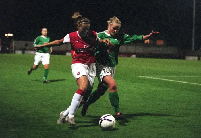 Framed Print : Arsenal's Victory Over Breidablik: Julie Fleeting and Elin Steinarsdottir in Action during the Womens UEFA Cup Quarterfinals (4:1) Framed Print : Arsenal's Victory Over Breidablik: Julie Fleeting and Elin Steinarsdottir in Action during the Womens UEFA Cup Quarterfinals (4:1)