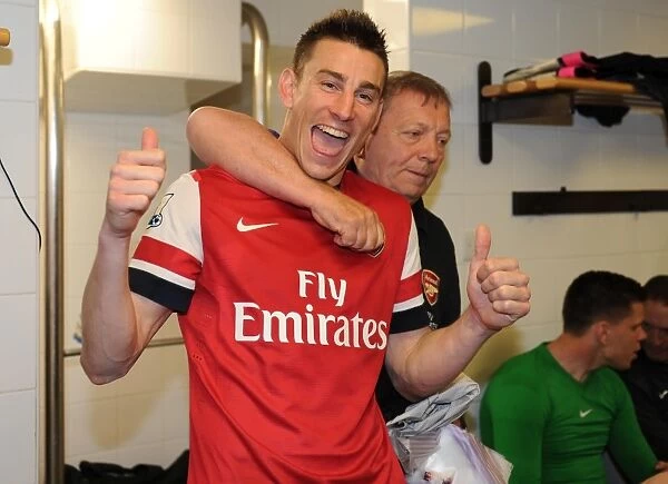 Arsenal's Victory Celebration: Laurent Koscielny and Vic Akers at St. James Park (Newcastle United vs Arsenal, 2012-13)