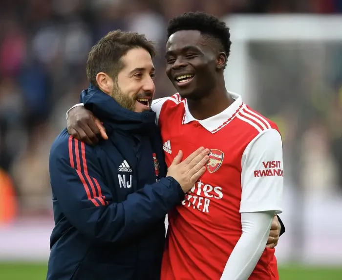Framed Print : Arsenal's Victory Celebration: Nico Jover and Bukayo Saka Framed Print : Arsenal's Victory Celebration: Nico Jover and Bukayo Saka