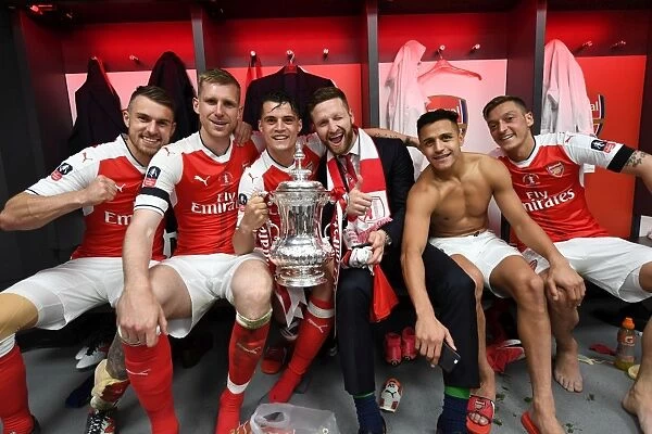 Arsenal's Victory Celebration: Ramsey, Mertesacker, Xhaka, Mustafi, Sanchez, and Ozil (FA Cup Final 2017)
