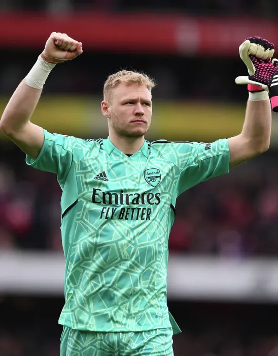 Framed Print : Arsenal's Victory Over Leeds United: Ramsdale's Fist-Pumping Moment at Emirates Stadium