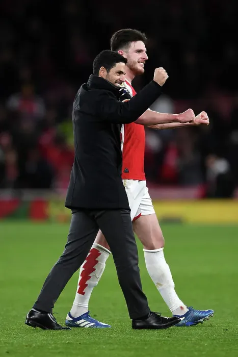 Framed Print : Arsenal's Victory: Mikel Arteta Celebrates with Declan Rice against Burnley in the 2023-24 Premier League Framed Print : Arsenal's Victory: Mikel Arteta Celebrates with Declan Rice against Burnley in the 2023-24 Premier League