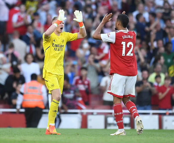Arsenal's Victory: Ramsdale and Saliba Celebrate Against Fulham in 2022-23 Premier League