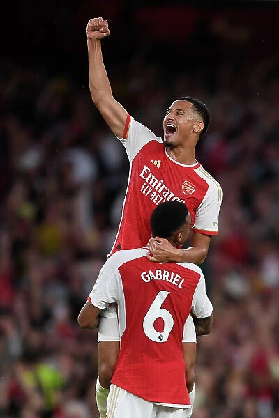 Arsenal's Victory: Saliba and Gabriel Celebrate Over Manchester City (2023-24)