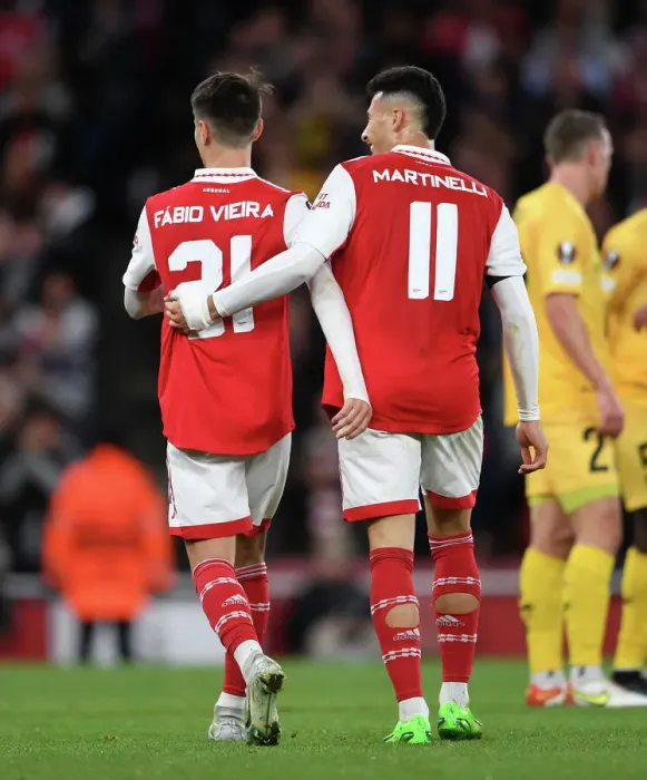 Framed Print : Arsenal's Vieira and Martinelli in Action: Arsenal FC vs FK Bodo / Glimt in Europa League