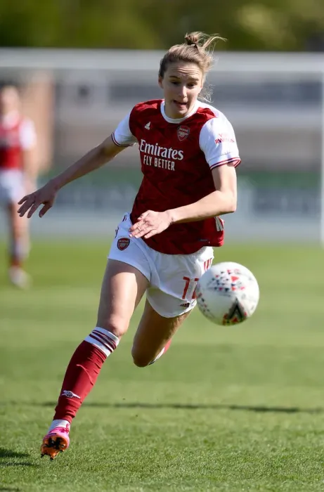 Framed Print : Arsenal's Vivianne Miedema Scores in Empty Meadow Park: Arsenal Women vs Brighton & Hove Albion (2021)