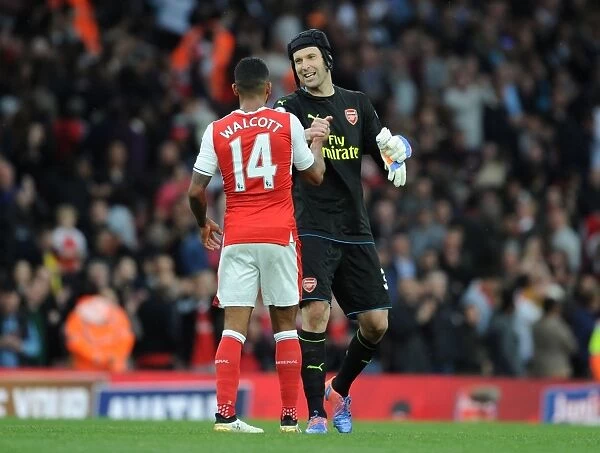Arsenal's Walcott and Cech Celebrate Victory Over Swansea City (2016-17)