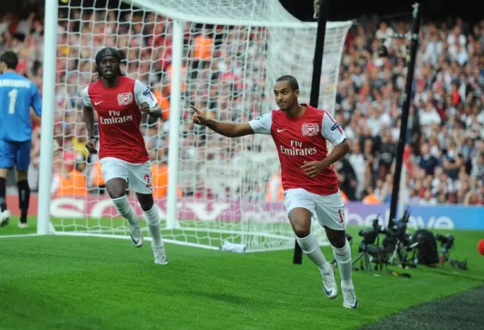 Framed Print : Arsenal's Walcott and Gervinho: Celebrating a Goal in the 2011-12 UEFA Champions League (vs Udinese)